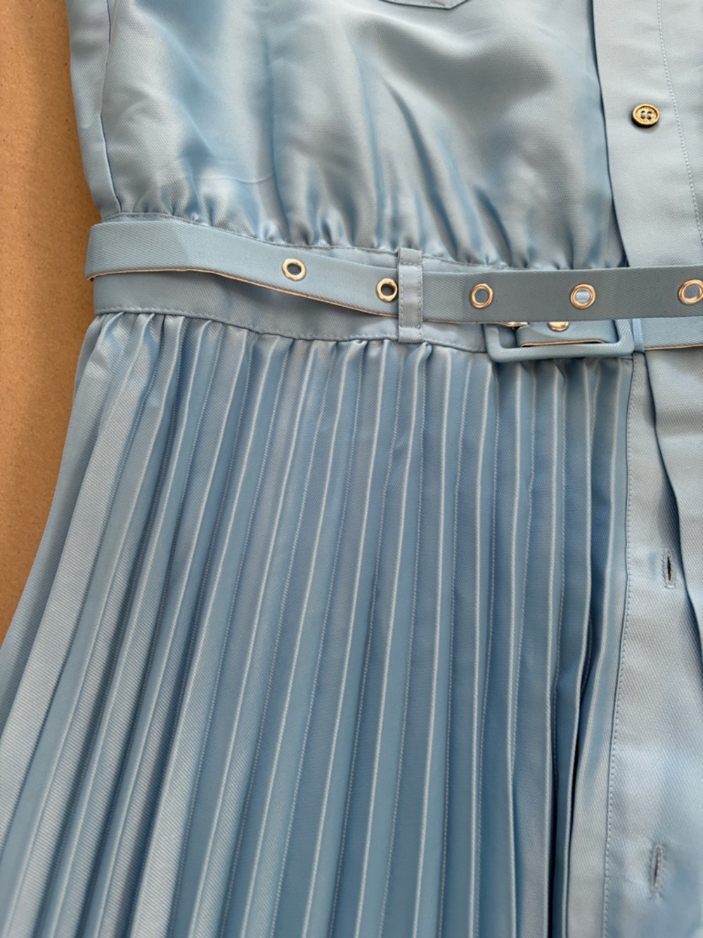 Elie Tahari Natalya blue pleated shirt dress with belt, length 49",NWT - Picture 9 of 16